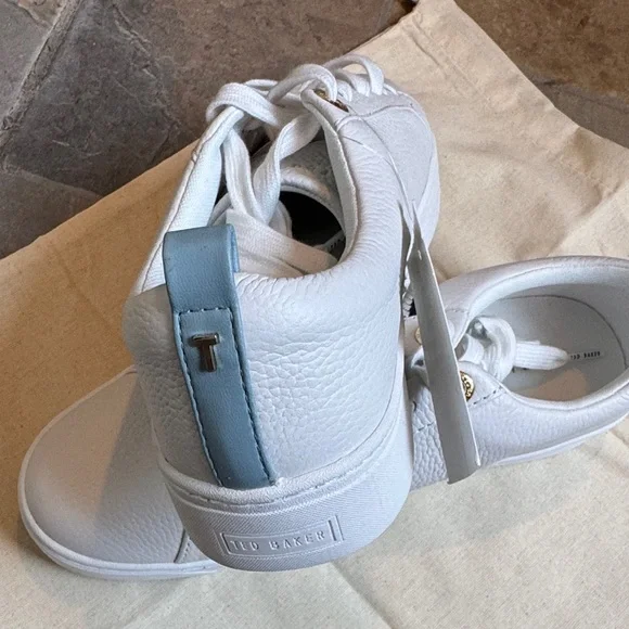 Ted Baker White Leather Low-Top Sneakers with Blue Accent - Picture 5 of 6